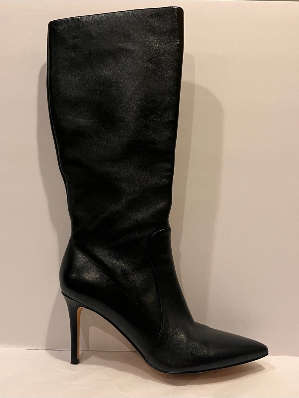 Nine West Black Leather Pointed Knee-High Heel Boots Size 9